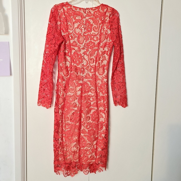 Forever Unique red lace long sleeve V-neck dress - Picture 2 of 14